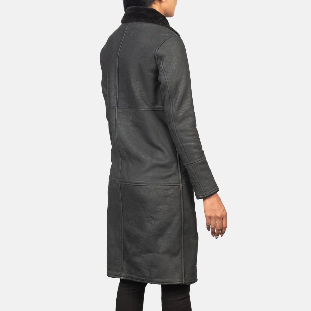 Alina Shearling Black Leather Coat - Image 5