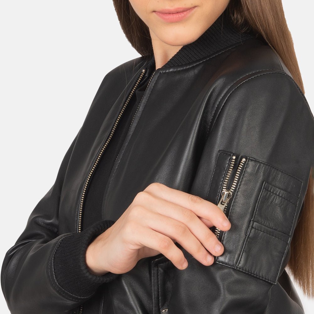 Ava Ma-1 Black Leather Bomber Jacket - Image 6