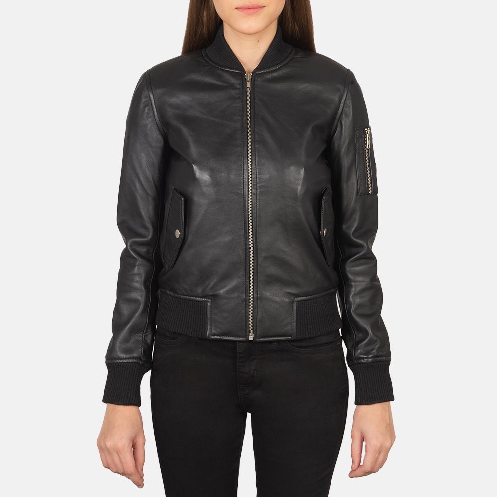 Ava Ma-1 Black Leather Bomber Jacket - Image 4