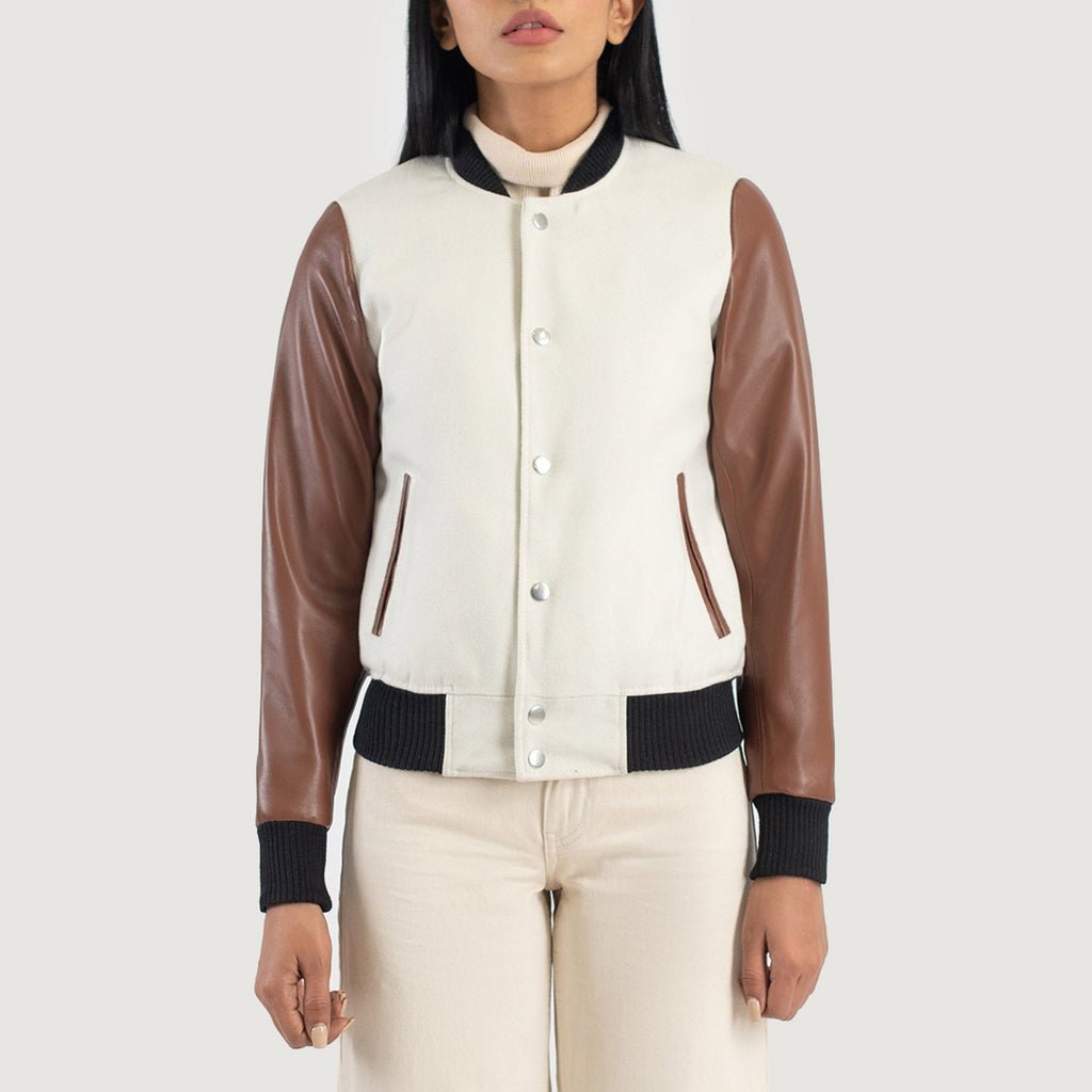 Savant White & Brown Hybrid Varsity Jacket - Image 4