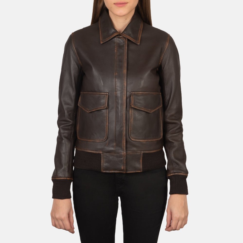 Westa A-2 Brown Leather Bomber Jacket - Image 4