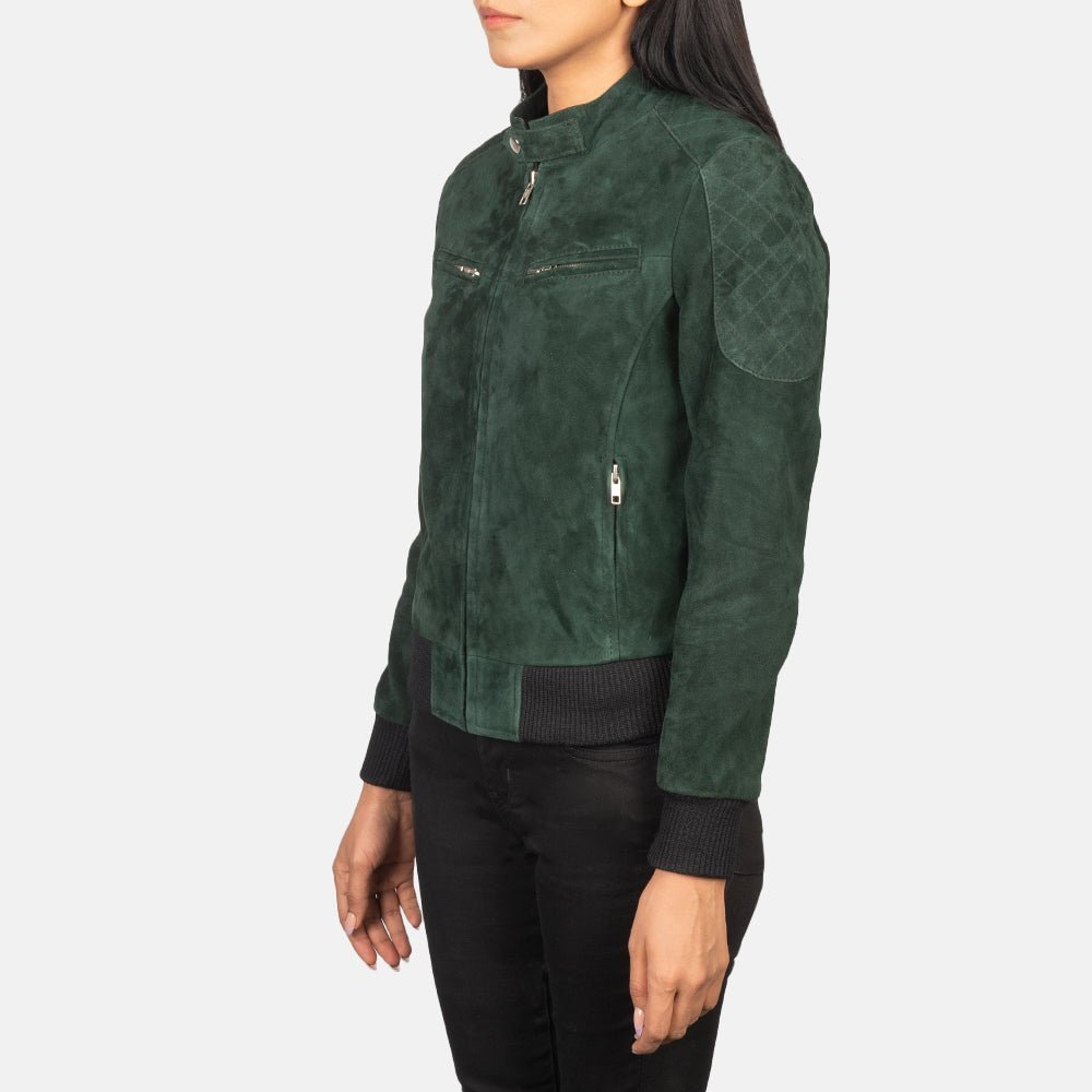 Zenna Green Suede Bomber Jacket - Image 2