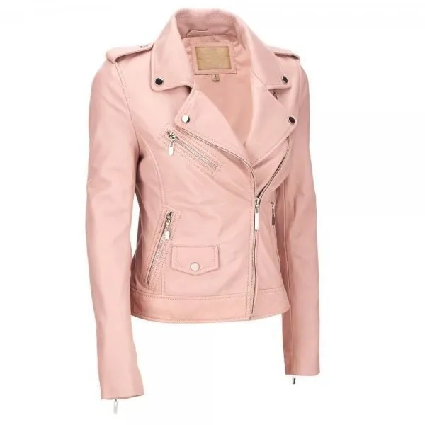 Womens Pink Biker Leather Jacket